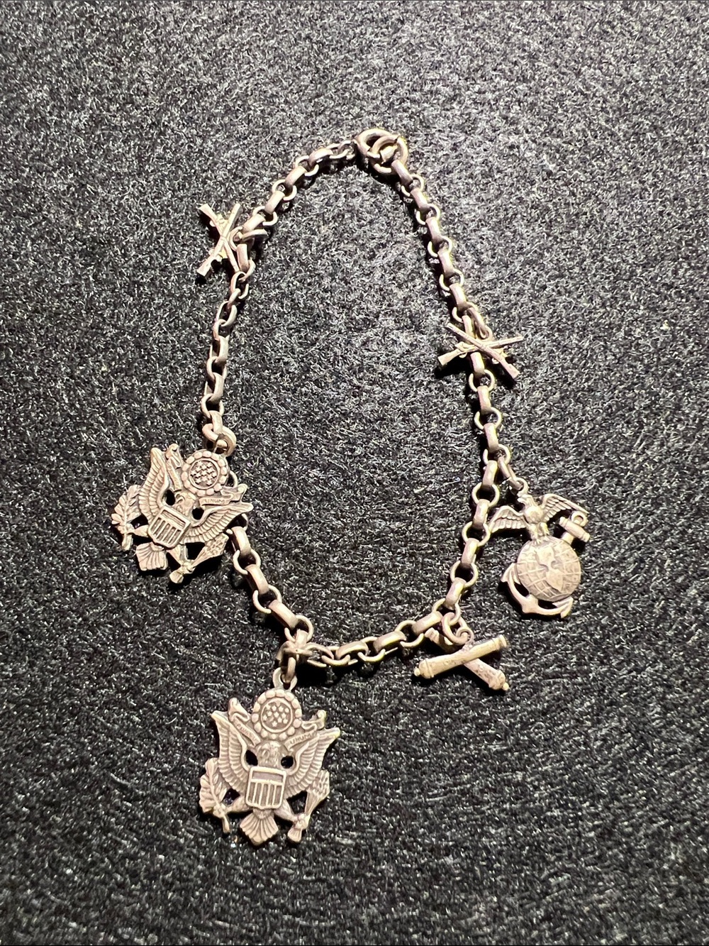 1940’s Sweetheart Military Charm Bracelet with 6 Charms